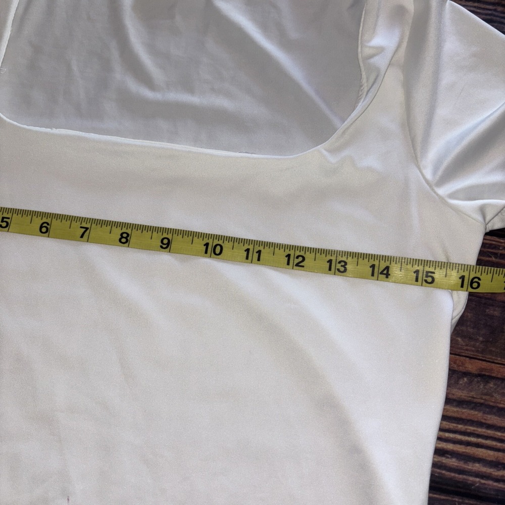 Live In The Moment Bodysuit Sz Large Short Sleeve Square Neck Stretchy Ivory - Picture 3 of 5
